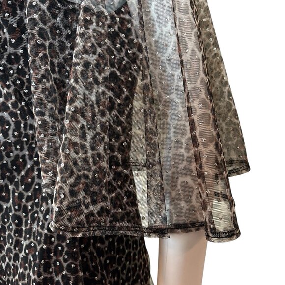 Black Halo Leopard Print Metallic Glitter Dot Sheer Dress Brown Silver Size 12 - Picture 6 of 10